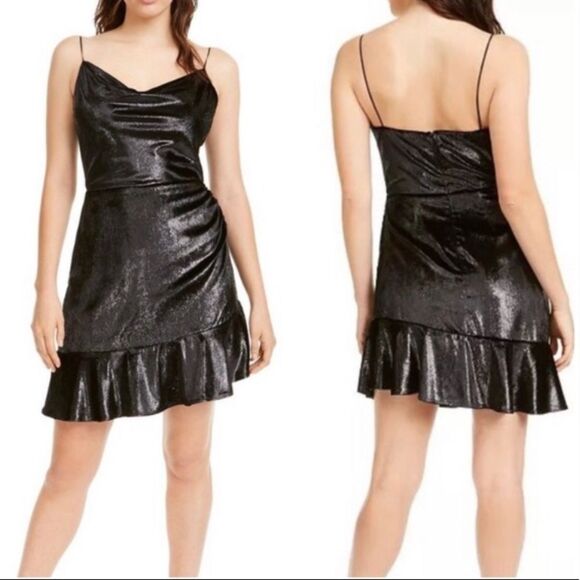 Leyden Shimmery Ruffle-Hem Dress - Picture 1 of 7